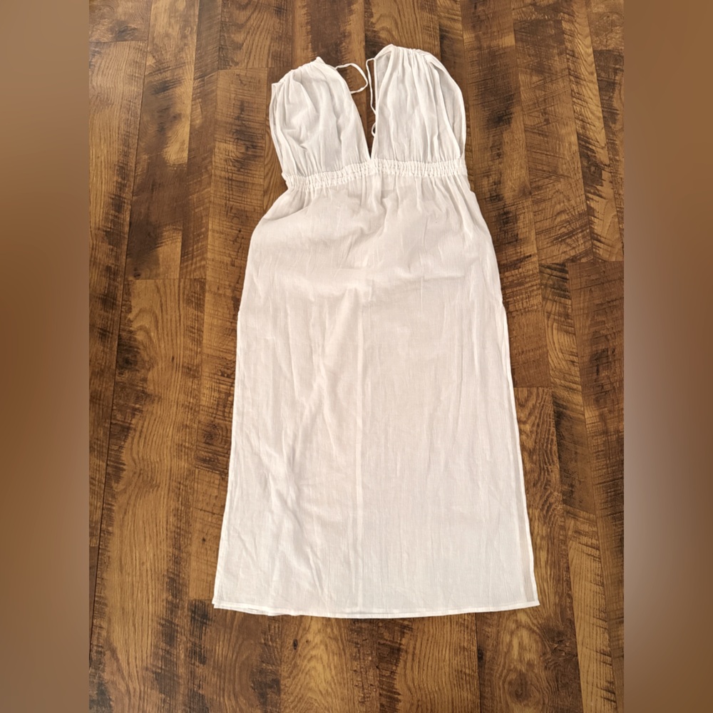 White linen sun coverup dress see-through no tags